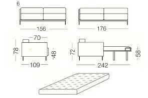 Marsalis Bicolore - elemento 2 posti con letto, dimensioni