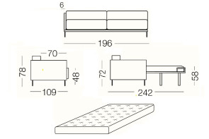Marsalis Bicolore - elemento 3 posti con letto, dimensioni