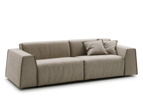 Parker sofa bed with low backrest and contrasting edging.