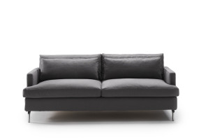 Dave double sofa bed with chaise longue, high feet and cushions in feather-foam mix