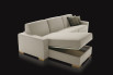 Duke sofa with storage chaise longue and wooden feet.