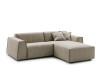Parker sofa bed with low backrest combined with the ottoman from the same collection.