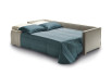 Andersen sofa bed with one piece seat, with mattress folded on the short side.