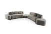 A large sofa made of two modules, one arm and two pouffes
