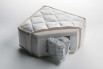Detail of the mattress inside structure - pocket springs with memory foam sheet and polyurethane side paddings, fabric cover