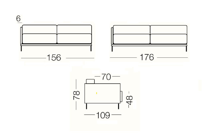 Marsalis Bicolore - module 2 places pour canapé, dimensions