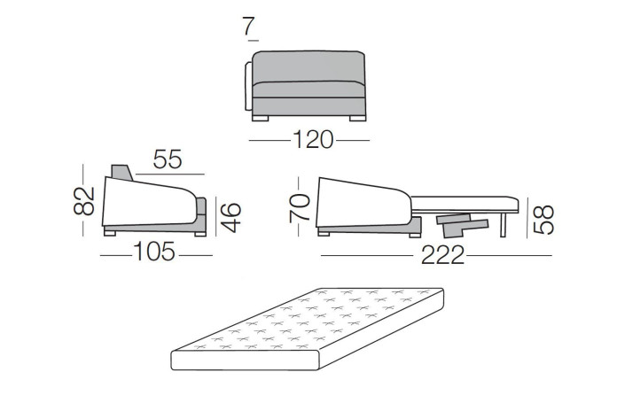 Vivien - module 1 place convertible pour canapé, dimensions
