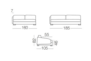 Vivien - module 2 places pour canapé, dimensions