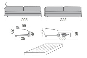 Vivien - module 3 places convertible pour canapé, dimensions